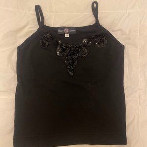 Black sequin decal tank top